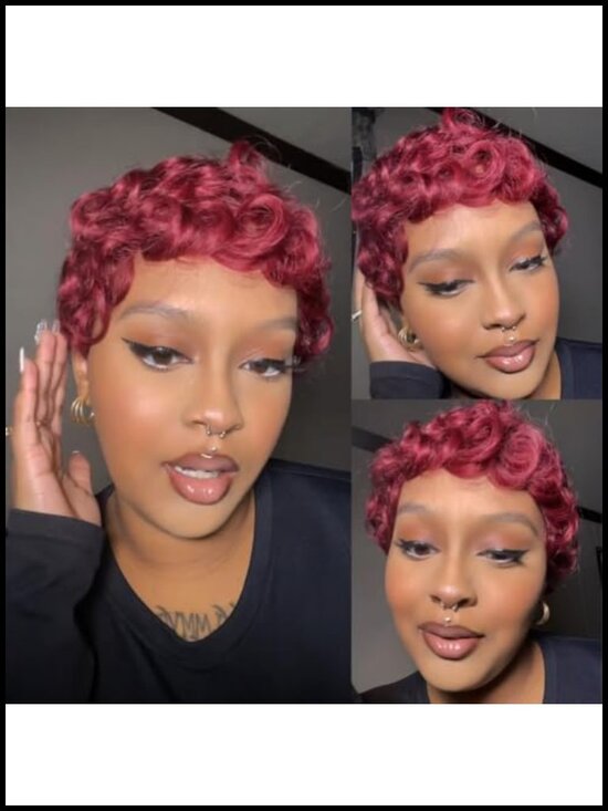 Short Layered Curly Pixie Cut Wig Human Hair Glueless With Bangs